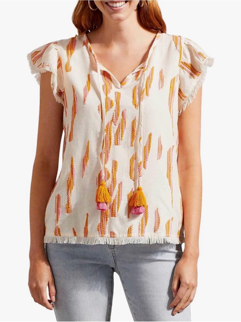 Tribal Jeans Cream Flutter Sleeve Top. Size XS